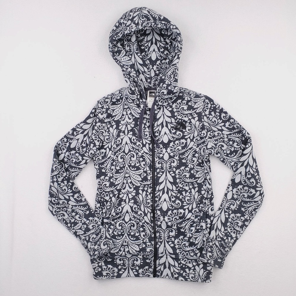 North Face Jacket Womens Small Gray Floral Hoodie Baroque Victorian Paisley